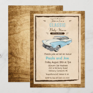 Invitation Baby Shower Rétro Voiture de Collection