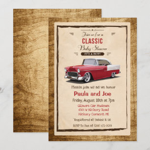 Invitation Baby Shower Rétro Voiture de Collection