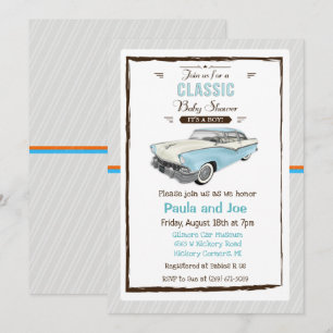 Invitation Baby Shower Rétro Voiture de Collection