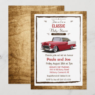 Invitation Baby Shower Rétro Voiture de Collection