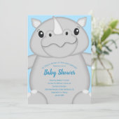 Invitation Baby shower Rhino bleu (Debout devant)