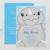 Invitation Baby shower Rhino bleu (Devant / Derrière)