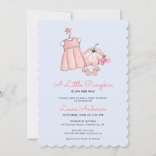Invitation Baby shower Robe Rose et Bleu jolie fille (Devant)