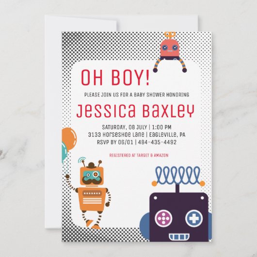 Invitation Baby Shower Robot Rétro (Devant)