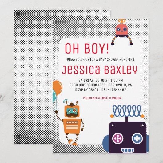 Invitation Baby Shower Robot Rétro (Devant / Derrière)