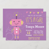 Invitation Baby shower Robot Rose (Devant / Derrière)