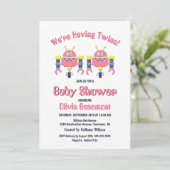Invitation Baby shower Robot Rose Twin Girls (Debout devant)