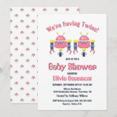 Invitation Baby shower Robot Rose Twin Girls (Devant / Derrière)