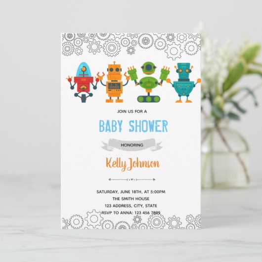 Invitation baby shower robotique (Debout devant)