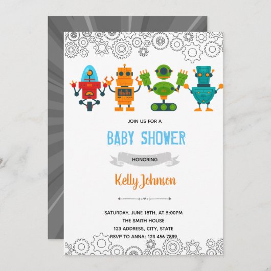Invitation baby shower robotique (Devant / Derrière)