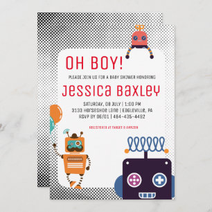 Invitation Baby shower robotique rétro