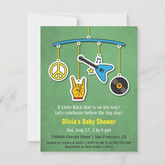 Invitation Baby Shower Rock and Roll Rétro Guitare Paix pour  (Devant)