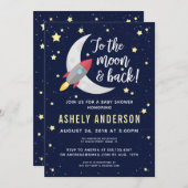 Invitation Baby shower Rocket To the Moon (Devant / Derrière)
