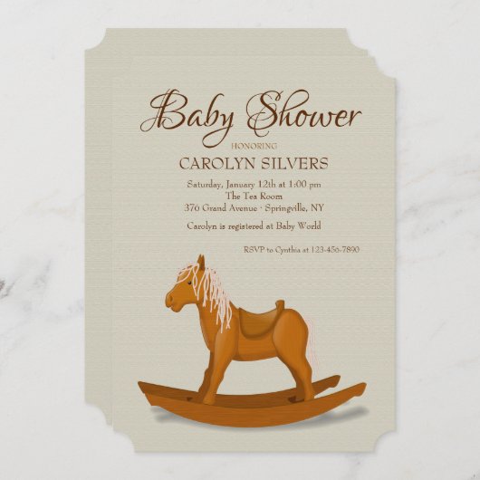 Invitation Baby shower Rocking Horse (Devant / Derrière)