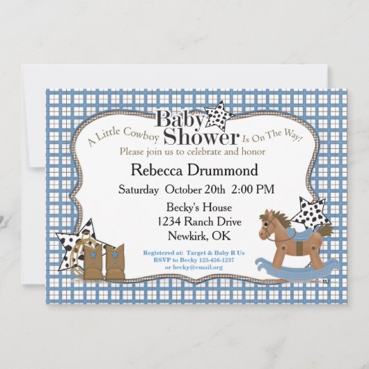 Invitation Baby shower Rocking Horse Cowboy (Devant)
