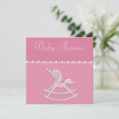 Invitation Baby shower Rocking Horse Unicorn, Pearls & Hearts (Debout devant)