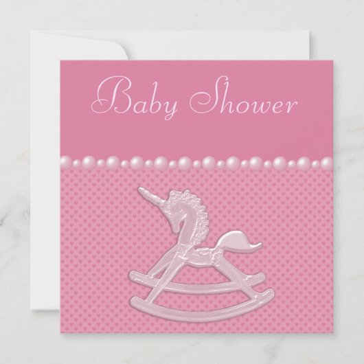Invitation Baby shower Rocking Horse Unicorn, Pearls & Hearts (Devant)