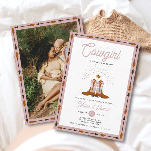 Invitation Baby shower rodéo de la petite fille rose de l'Oue