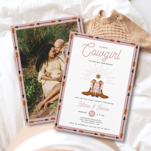 Invitation Baby shower rodéo de la petite fille rose de l'Oue