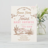 Invitation Baby shower Rodeo Twins Rose Western Desert (Debout devant)