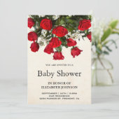 Invitation Baby shower romantique de Bouquet Roses Rouges (Debout devant)