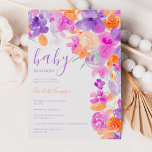 Invitation Baby shower romantique pastel violet orangé<br><div class="desc">Bébé en fleur ! Romantique pastel orange,  violet et lavande baby shower floral avec joli violet orange,  lavande peint à la main feuilles verts fleurs et plus,  avec une typographie de script brossé</div>