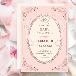 Invitation Baby shower romantique rose vintage classique
