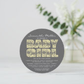 Invitation Baby shower rond de dentelle jaune et gris Invitat (Debout devant)