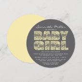Invitation Baby shower rond de dentelle jaune et gris Invitat (Devant / Derrière)