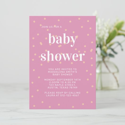 Invitation Baby shower rose (Debout devant)