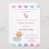 Invitation Baby shower rose (Devant / Derrière)