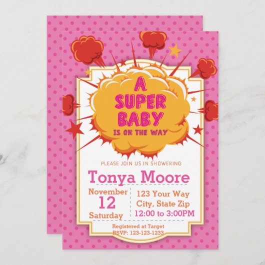 Invitation Baby shower rose (Devant / Derrière)