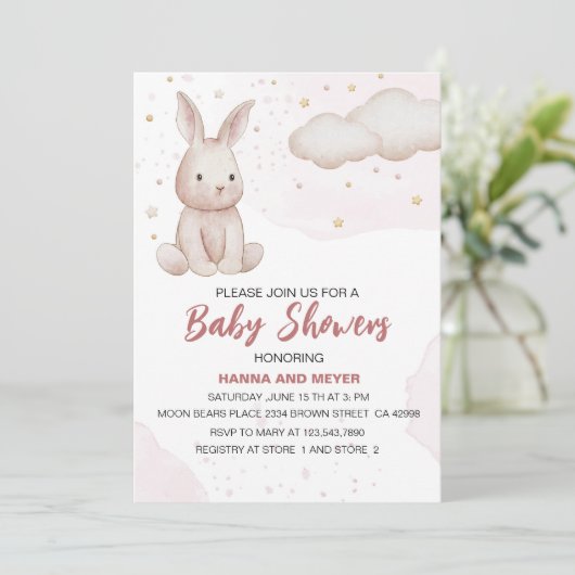 Invitation Baby shower rose (Debout devant)