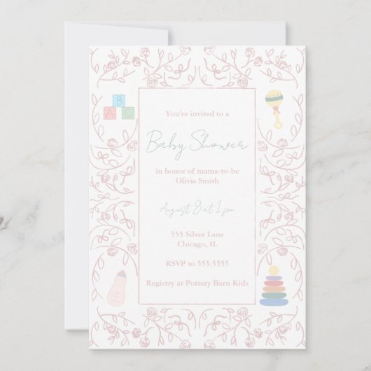 Invitation Baby shower rose (Devant)