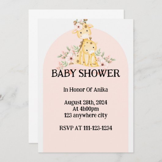 INVITATION BABY SHOWER ROSE (Devant / Derrière)