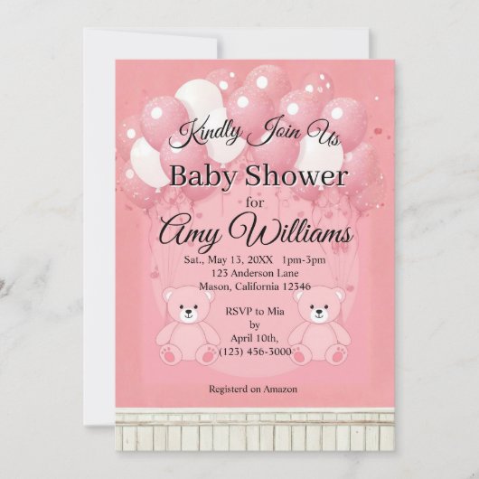 Invitation Baby shower Rose (Devant)