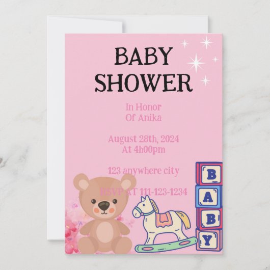 INVITATION BABY SHOWER ROSE (Devant)