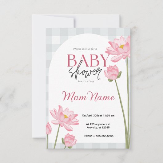 Invitation Baby shower rose (Devant)