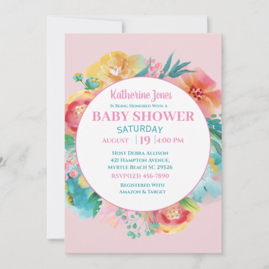 Invitation Baby shower rose (Devant)