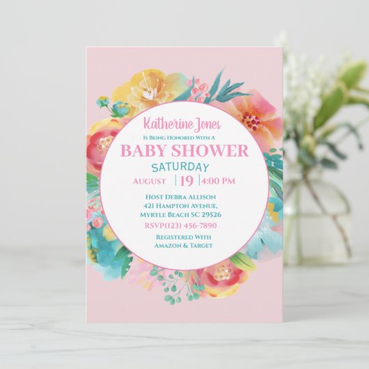 Invitation Baby shower rose (Debout devant)