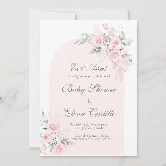 Invitation baby shower rose (Devant)