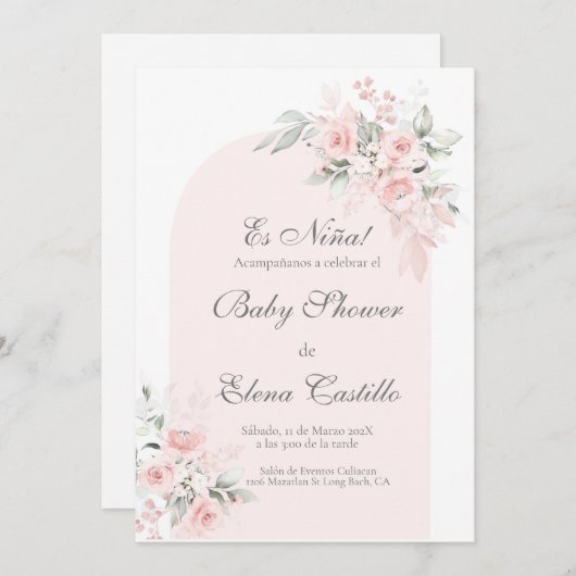 Invitation baby shower rose (Devant / Derrière)