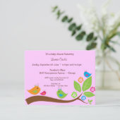 Invitation Baby shower Rose 4 Oiseaux Et Fleurs (Debout devant)