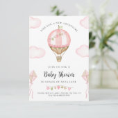 Invitation Baby shower rose à air chaud Fille d'invitation (Debout devant)
