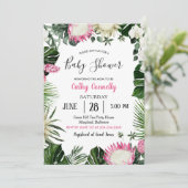 Invitation Baby shower rose à fleurs de la Monstera tropicale (Debout devant)