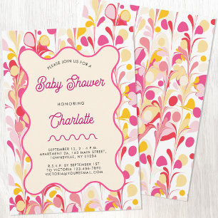 Invitation Baby shower rose Abstrait rétro moderne