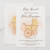 Invitation Baby shower rose Aquarelle Rustique (Devant / Derrière)