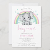 Invitation Baby shower rose arc-en-ciel joli éléphant (Devant)