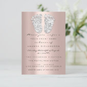 Invitation Baby shower Rose argent pieds Parties scintillant  (Debout devant)