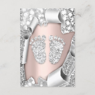 Invitation Baby shower Rose argent pieds Parties scintillant 